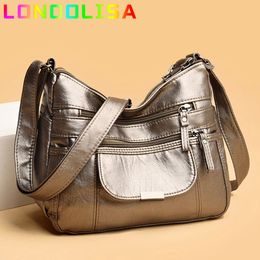 PU Leather Bolsa Luxury Ladies Shoulder Crossbody Bag Female Fold Over Small Vintage MultiPocket Women Messenger 240104