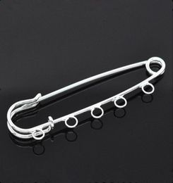 100Pcs Support de Broche Brooches Safety Pin 5 Holes Silver Plated 7x2cm 2010098571285