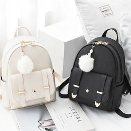 School Bags Women's Mini Backpack Luxury PU Leather Cute Graceful Bagpack Small For Girls With Ball Pendant