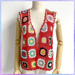 Vests Crochet Women Knitted Vest Summer Retro Sleeveless Ladies Vests Jacket Cardigan Boho Coats Bohemian Beach Embroidery Waistcoat