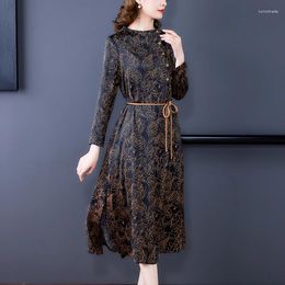 Casual Dresses 2024 Mulberry Silk Dress Women's Autumn Versatile Printed Long Korean Loose Tight Party Vestidos