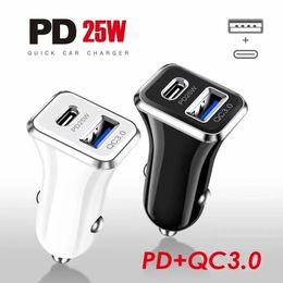 Portable 15W 3A Dual Ports PD Car Charger Mini QC3.0 USB Type C Fast Quick Car Phone Charger For iPhone 15 Samsung Android Phone