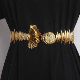 Belts 2022 New Designer Belts For Women High Quality Luxury Brand Female Elastic Gold Belt Ladies Waist Fish Metal Dress Waistband