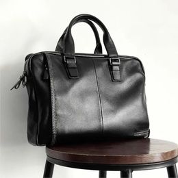 Men's Leather Briefcase Business Handbags File Bags Computer Head Office Large Capacity 240104