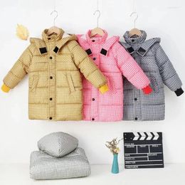 Down Coat Winter Clothes For Girls Lattice Pocket Hooded Long Kids Jackets 2024 Warm Boys Parkas Overcoat