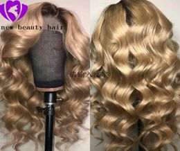 part 180 Density Ombre Lace Front Wig synthetic deep Wavy Curly Dark Roots Honey Blonde brazilian hair Wigs For Black Women6193271