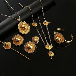 Bracelets New 6pcs/lot African Ethiopian Ethnic Habesha Africa Gold Colour Bridal Jewels Necklaces Ring Bracelet Women Jewellery Sets