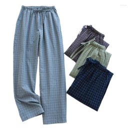 Men's Sleepwear Pajama Pants Plaid Cotton Pajamas Long Trouser For Spring Summer Thin Style Loose-Fitting Plus Size Men