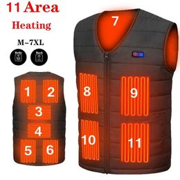 11 Area Heating Vest MenWomen Casual V-neck USB Heated Vest Smart Control Temperature Heating Jacket Cotton Coat Winter Hunting 240104