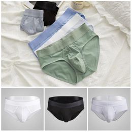 Underpants Men's Cotton Solid Light Green Briefs With Mid-Rise Waist Underwear