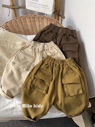 Trousers Kids Pants Korean Children Clothing Boys Solid Autumn Girls Loose Baby Uniforms 2024 Simple Pocket