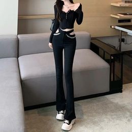 Women's Jeans Flared Bell Bottom Trousers Skinny Pants For Women High Waist S Slim Fit Black With Pockets Flare Womens Spanx Emo Z A