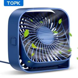 Electric Fans TOPK USB Desk Fan Strong Airflow Quiet Operation 3 Speed Wind Mini Table Fan 360 Rotatable Head for Home Office Bedroom Table YQ240104