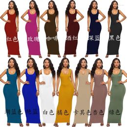 Casual Dresses Pure Colour Sexy Women's Vest Long Skirt Fashion Dress Multi-code Multi-color Personality Simple Package Hip