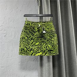 Skirts New design women's high waist green zebra print cool fashion short denim jeans pencil skirt plus size SMLXL