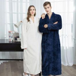 Women's Sleepwear Winter Warm Couple Long Zipper Bathrobe Pajamas Thick Super Soft Fleece Nightgown Plus Size Casual Homewear