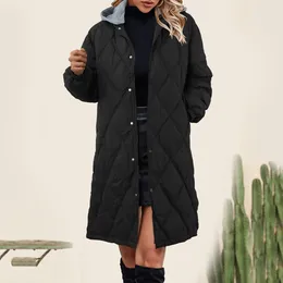 Women's Trench Coats Korean Women Casual Detachable Hooded Pocket Long Coat Winter Warm Lightweight Jacket Solid Color Diamond Check Outwear