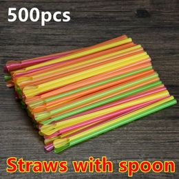 500Pcs plastic Straws Drinking Straw Spoon Bar Pub Slush For Birthday Celebration Party Supplies Fast Delivery 240103