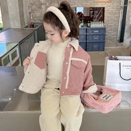 Jackets Girls Coat Girl Winter Fleece Thickening 2024 Baby Corduroy Autumn And Two-sided Wear Clothes