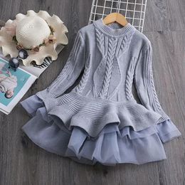 Abiti New Baby Girls Maglione Abito per bambini Tutu Gonna in tulle di pizzo Manica lunga Peplo Ruffles Pullover Abito maglione W411