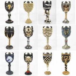 Gothic Wine Goblet Contain Dragon Claw Viking Skeleton Retro Stainless Steel Resin Wine Glass Halloween Gifts Bar Drinkware 240104