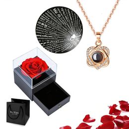 100 Languages I Love You Project Necklace with Rose Gift Box Suitable for Female Girlfriends 2023 Hot Romantic Jewellery 240104