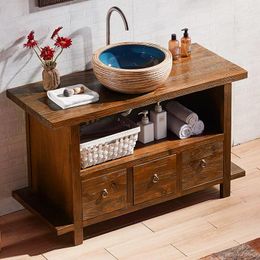 Bathroom Sink Faucets Antique Pastoral Solid Wood Log Elm Washbasin Cabinet Classical Chinese Combination