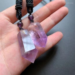 Pendant Necklaces Carved Double Point Stone Lilac Amethysts Purple Quartz Necklace Spiritual Hexagonal Crystal Dropship