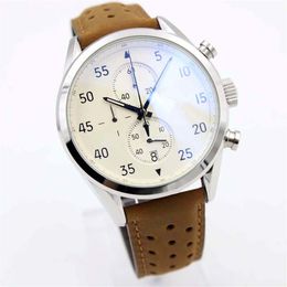 classic style NEW ARRIVALCalibre SpaceX Chrono Flyback Stopwatch White Dial Brown Leather Belt Mens Watches Sports Gent Watch VK C202u