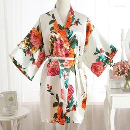 Women's Sleepwear Print Robe Gown V-Neck Women Bride Kimono Bathrobe Nightgown Homewear Summer Satin Wedding Nighty Dress Loungewear