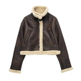 Sherpa Lined Shearling Leather Flight PU Jacket biker fake leather jacket women thick leather coat winter leather clothes artificial leather 1387