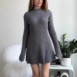 Casual Dresses Autumn Women Clothes Elegant Slim Long Sleeve Knitted Sexy Dress Winter Half High Collar Solid Sweater Lady Vestidos 30176