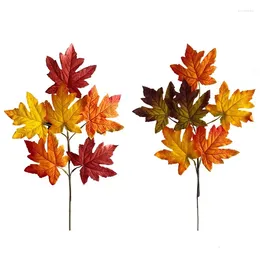 Decorative Flowers Artificial Flocking Maple Harvest Festival Autumn Colour Leaf Cuttings Ornaments Plants Home Decoration