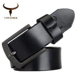 COWATHER cow genuine leather mens belt for men high quality vintage style 100130cm male strap ceinture homme 240103