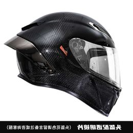 Helmets Moto AGV Motorcycle Design Agv Safety Comfort Agv3c Certified Carbon Fiber Full Helmet for Men's Anti Fog Winter Warmth Hat Bluetooth Earphone Slot ZP8C