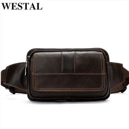 WESTAL Men's Waist Bags Genuine Leather Male Fanny Pack Phone Belt Bag Men Hip Pouch Money Sport 8966 240103