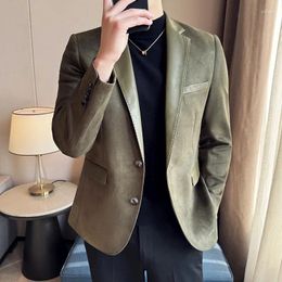 Men's Suits Winter 2024 Warm And Comfortable Blazers - Korea Style Suede Leather Splice Suit Jacket Mens Blazer