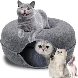 Donut Pet Cat Tunnel Interactive Play Toy bed Dual Use Ferrets Rabbit Bed Tunnels Indoor Toys Cats House Kitten Training 240103