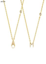 ANDYWEN 925 Sterling Silver Gold Small 26 Letters A Z Zircon CZ Pendant Monogram Necklace Me Initial Alphabet M A Jewellery 2201216430911