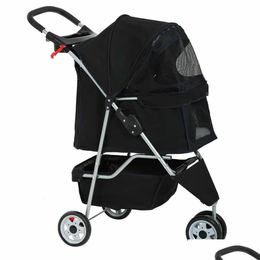 Dog Travel Outdoors Black Pet Stroller Cat Cage 3 Wheels Folding Carrier Drop Delivery Home Garden Supplies Dhvxw