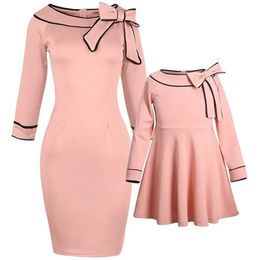 Pink Women Kids Girls Dress Family Matching Outfits Clothes Long Sleeve Wedding Party Dresses For Mother And Daughter 240104