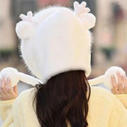 Berets Stretchy Women Christmas Hat Fashionable Winter With Cute Furry Trim Plush Warmth Antler Ears For Stylish Ear