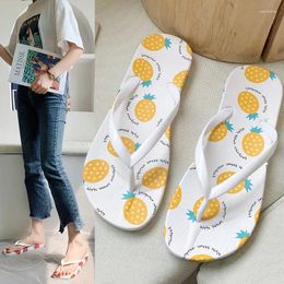 Slippers Flip Flops For Women Wear Fashionable Anti Slip Clip Foot Student Girl Heart Strawberry Printing Screen Red Beach Sandal