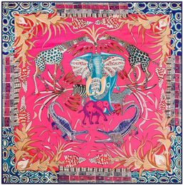 Red Twill Square Hair Scarf Wrap Women Elephant Giraffe Poncho Foulard Femme Ladies Joker Large Silk Scarfs Versatile Accessory2554474