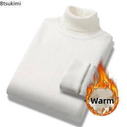 2023 Basic Warm Sweater for Men Winter Casual Pullover Turtleneck Velvet Thick Solid Slim Bottoming Shirt Homme 240104