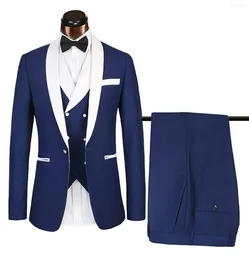 Men's Suits Wedding Men Wear Shawl Lapel 3 Pieces Blazer Vest Pants 2024 Tuxedos Groom Slim Fit Latest Design Male Fashion Business