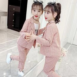 Clothing Sets Girls 2024 Spring Autumn Kids Jacket Pants Suit Plaid Formal Children Outfits Baby Clothes 4 8 9 10 12 Year