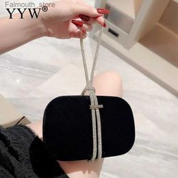 Evening Bags Luxury Women Retro Black Velvet Evening Clutch Bag 2023 Glitter Rhinestone Banquet Party Elegant Ladies Handbag Purse With Chain Q240104