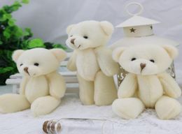 20pcslot 12CM Promotion gifts white mini bear plush toy joint teddy bear bouquet dollcell phone accessories4506951