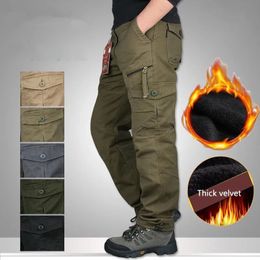 Winter Thick Fleece Casual Pants Men Cotton Military Tactical Baggy Cargo Pants Double Layer Warm Thermal Straight Long Trousers 240103